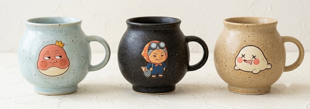 머그잔 — 제주 유약 3색