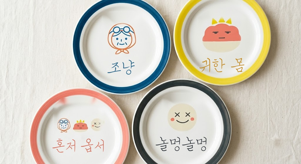 손그림 접시 — 제주어 4종